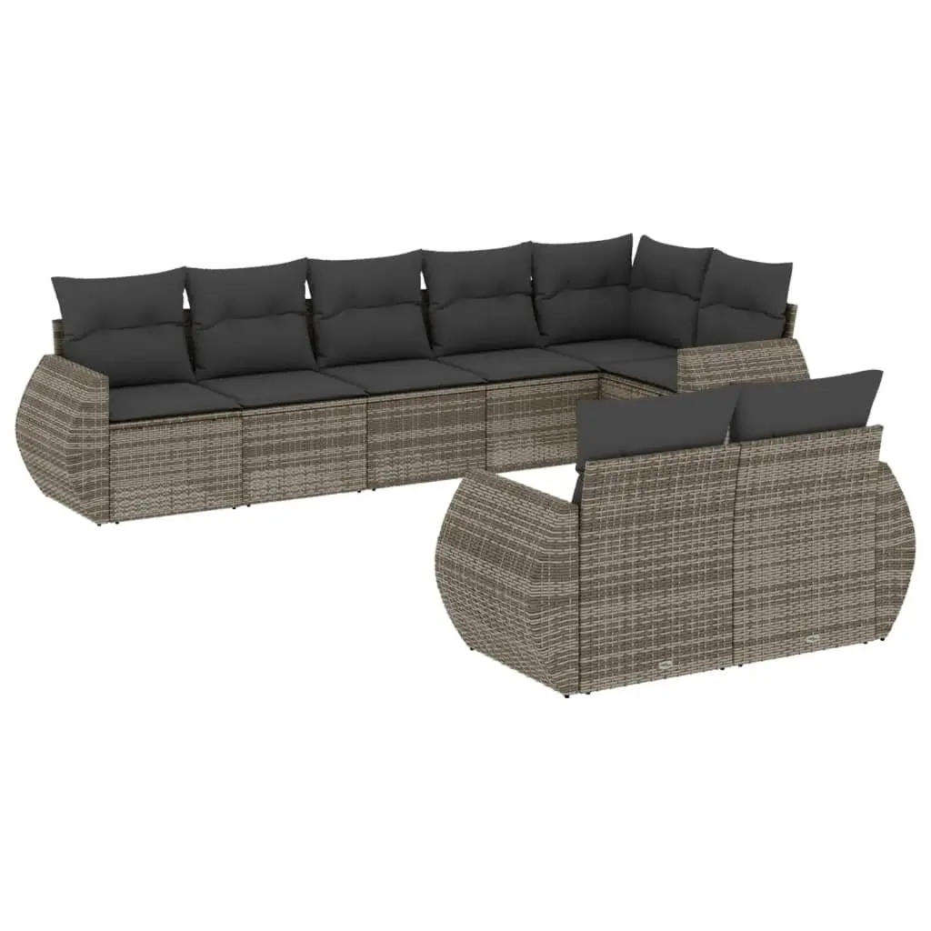8 Piece Outdoor Garden Sofa Set Modular Sectional Grey Rattan with Cushions