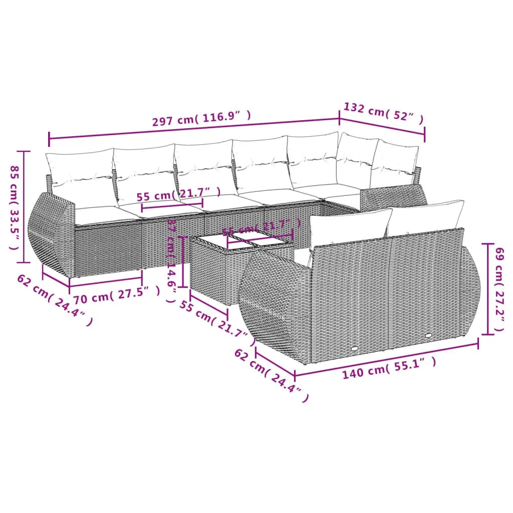 9 Piece Grey Outdoor Sofa Set