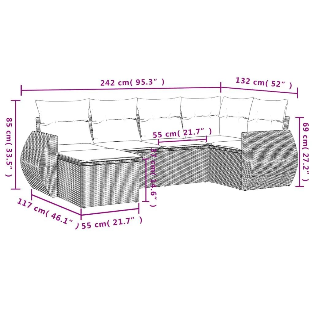 Modular Garden Sofa Set 6 Piece Outdoor Seating Black Rattan