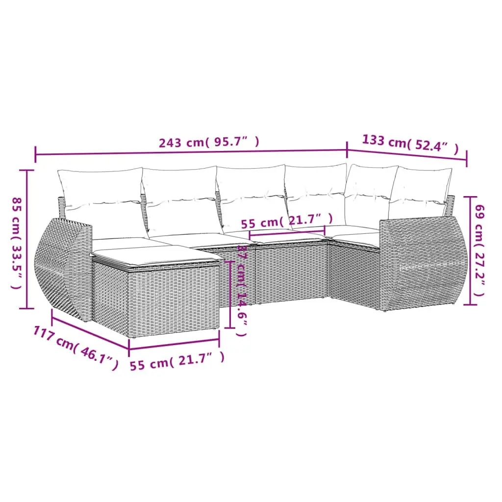 Outdoor Sectional Sofa Set Modular Garden Furniture 6 Piece Grey
