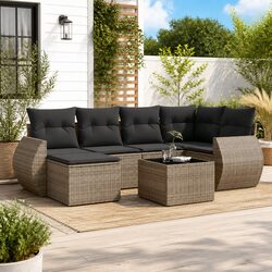 Comfortable 7 Piece Grey Outdoor Sofa Set with Cushions