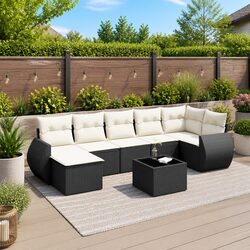 Comfortable Black 8-Piece Outdoor Sofa Set with Washable Covers
