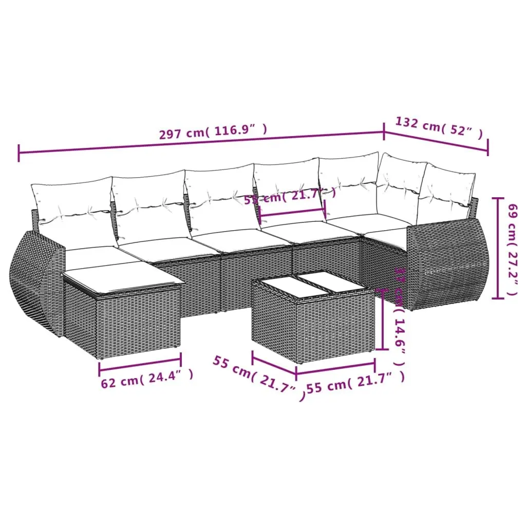 Black 8-Piece Outdoor Sofa Set with Washable Covers