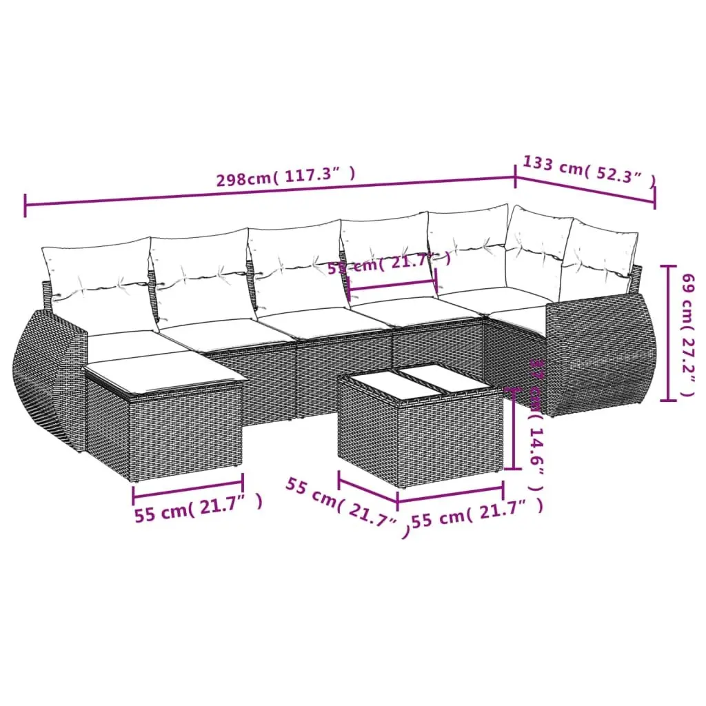 8 Piece Outdoor Garden Sofa Set Grey Poly Rattan Cushions