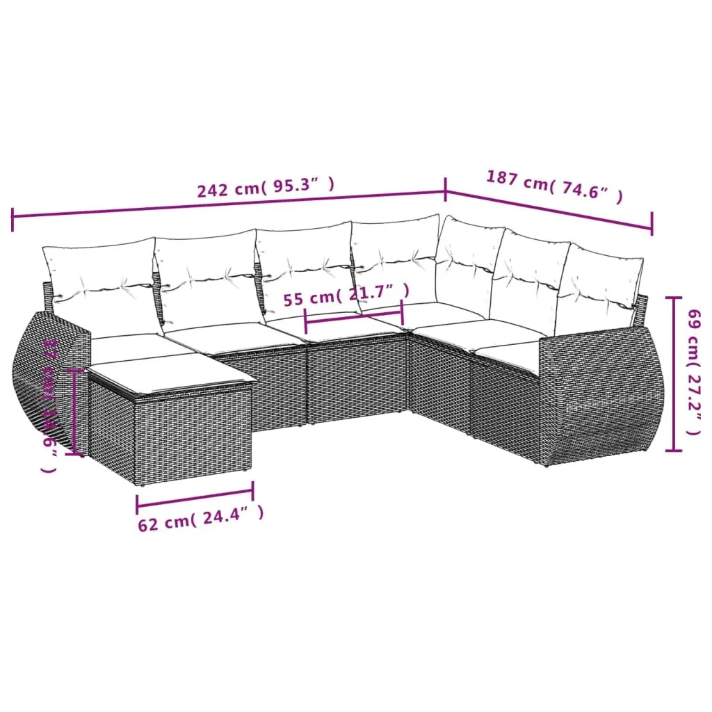 Outdoor Sectional Sofa Set Modular Patio Seating 7 Piece Black