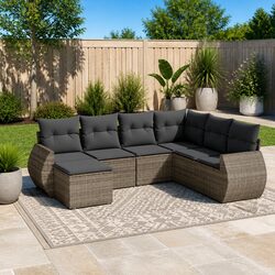 Outdoor Sectional Sofa Set 7 Piece Garden Furniture Grey Poly Rattan Modular