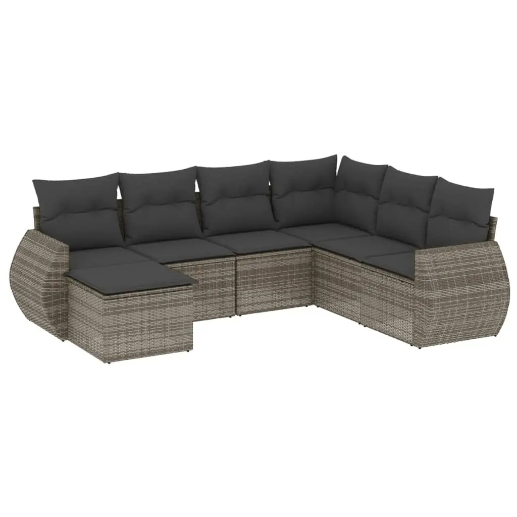 Outdoor Sectional Sofa Set 7 Piece Garden Furniture Grey Poly Rattan Modular