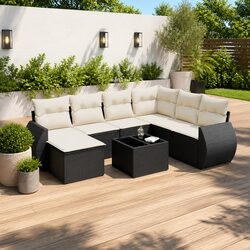 Outdoor Sectional Sofa Set 8 Piece Garden Furniture Black Poly Rattan Modular