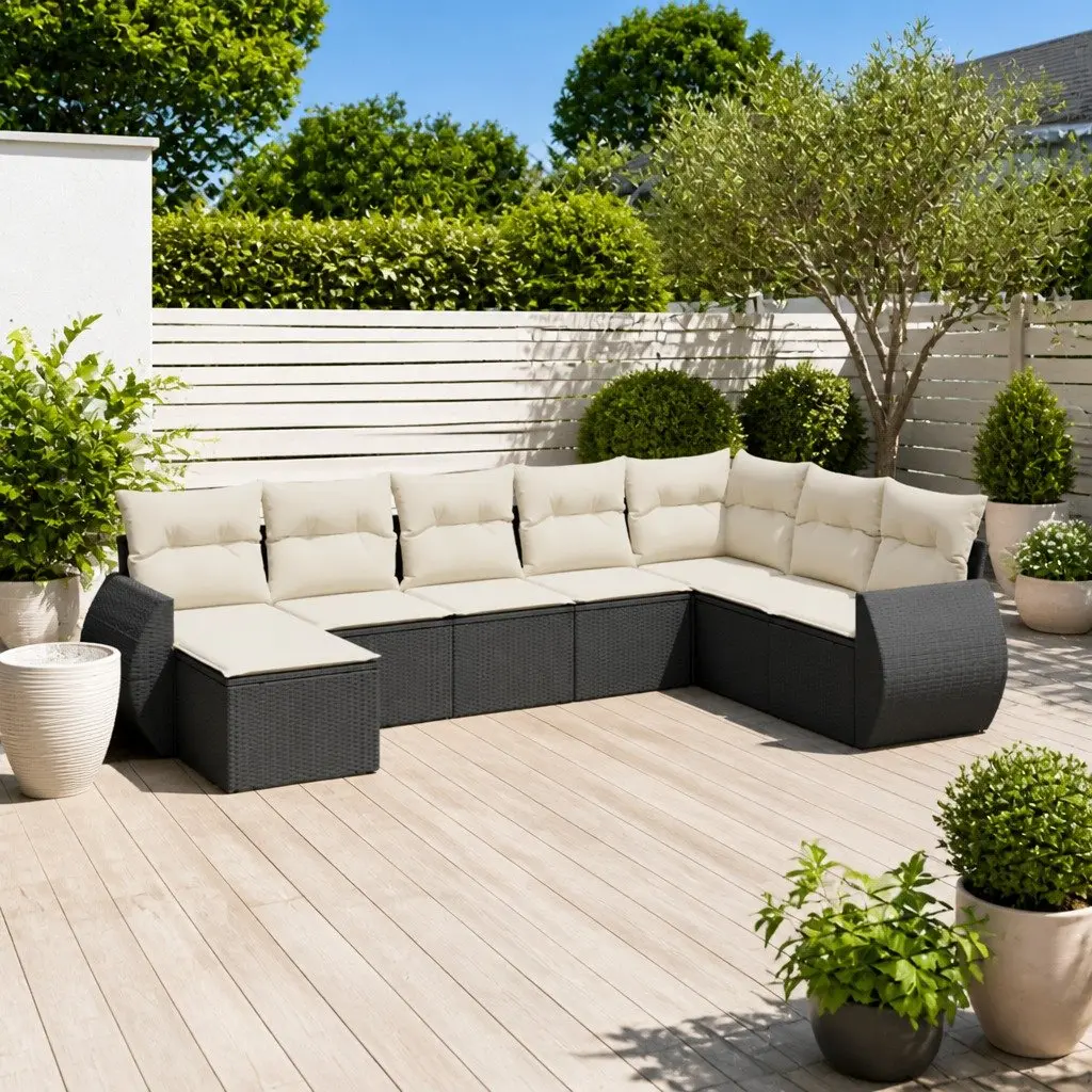8 Piece Outdoor Garden Sofa Set Black Rattan Modular Patio Furniture