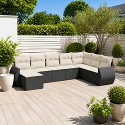 Comfortable 8 Piece Black Rattan Garden Sofa Set