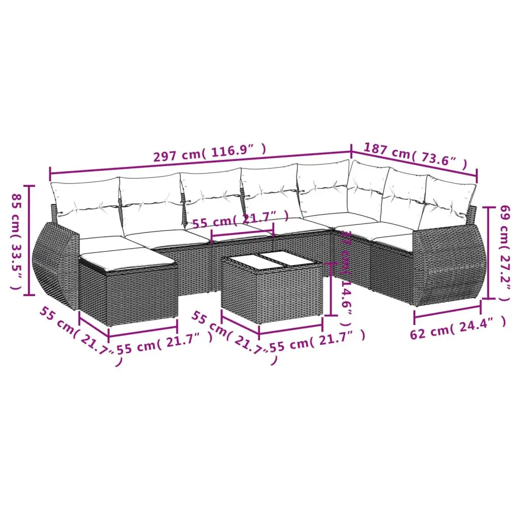 9 Piece Outdoor Sectional Sofa Set for Relaxation