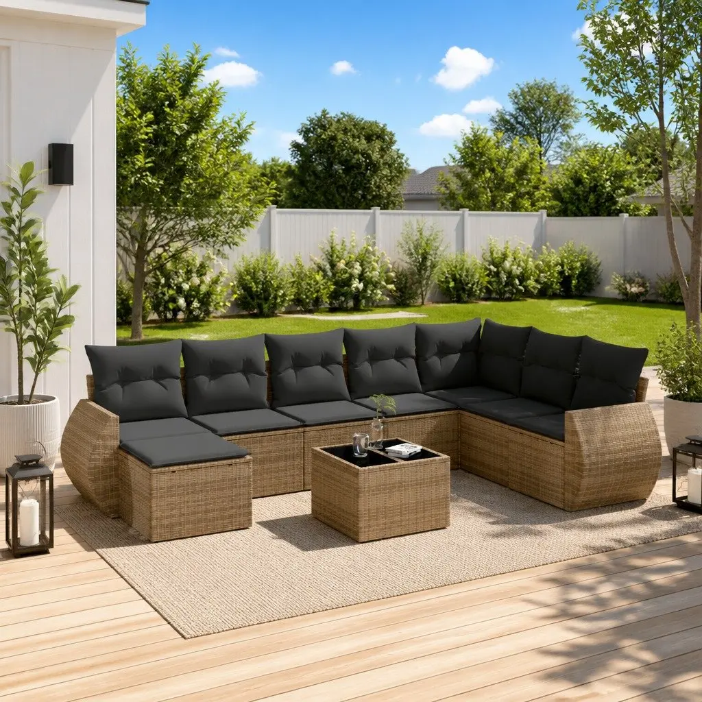 9 Piece Outdoor Sectional Sofa Set Grey Poly Rattan Garden Furniture