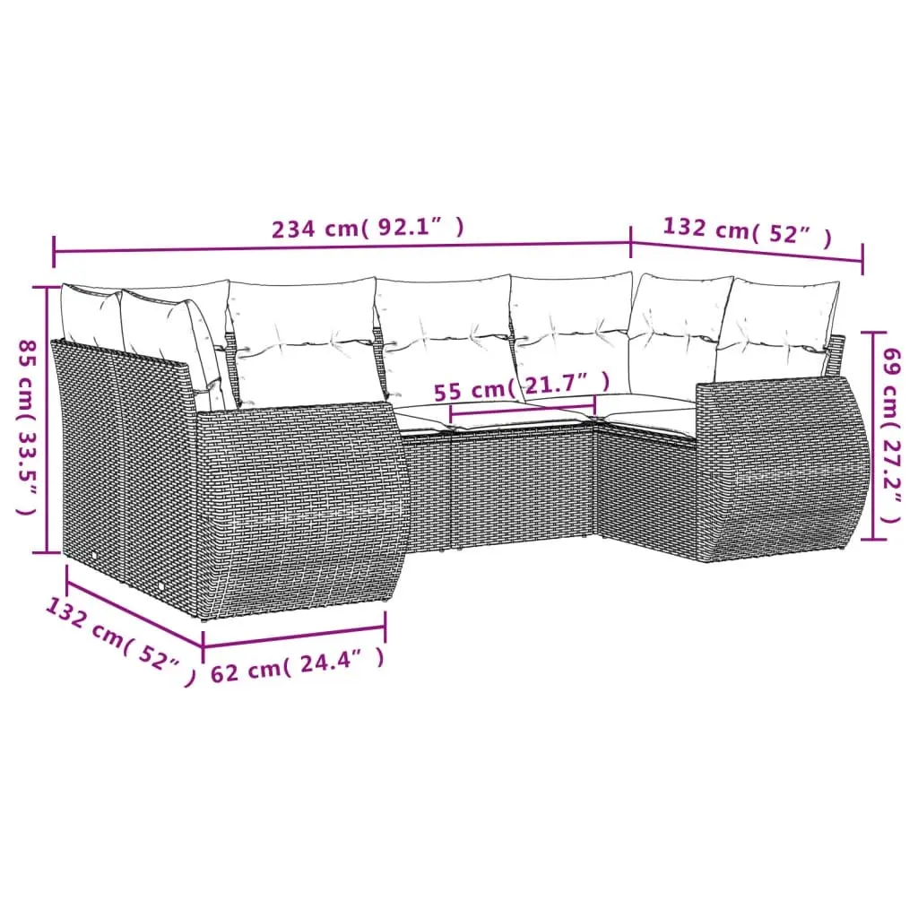 Outdoor Sectional Sofa Set Modular Garden Furniture 6 Piece Black