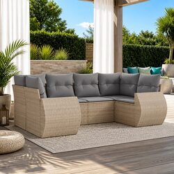 6-Piece Modular Beige Sofa Set for Outdoor Spaces