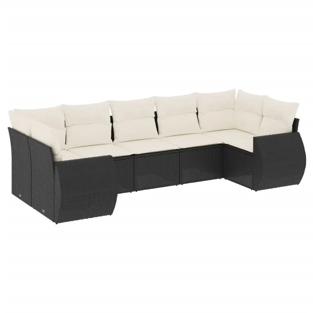 Outdoor Sectional Sofa Set 7 Piece Garden Furniture Black Rattan with Cushions