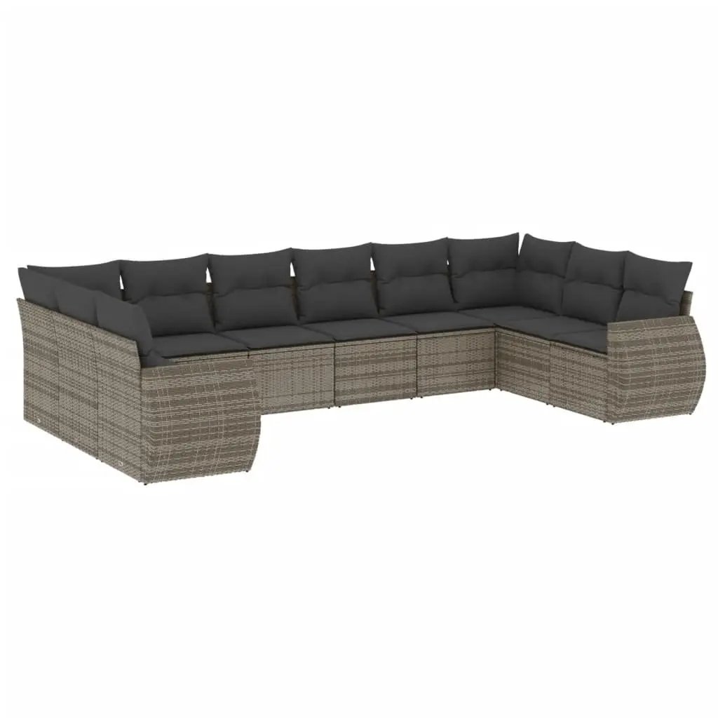 10 Piece Modular Sectional Outdoor Garden Sofa Set Grey with Cushions