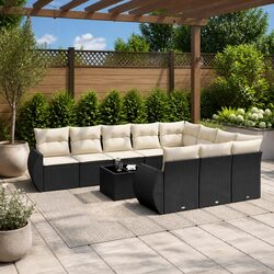 Outdoor Sectional Sofa Set 11 Piece Garden Furniture Black Poly Rattan with