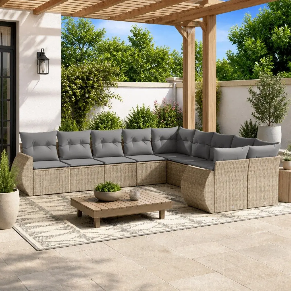 Outdoor Sectional Sofa Set 10 Piece Garden Furniture Lounge Beige