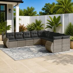 Outdoor Sectional Sofa Set 10 Piece Grey Garden Furniture with Cushions Modular