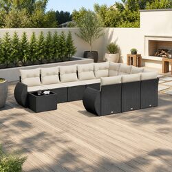 Comfortable 11 Piece Outdoor Sofa Set - Black Rattan
