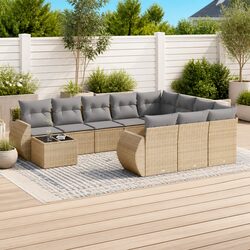 Outdoor Sectional Sofa Set 11 Piece Garden Furniture Beige Poly Rattan with