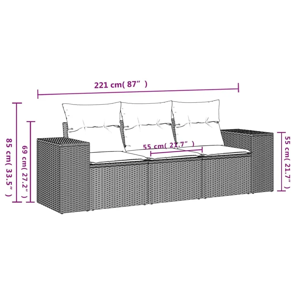 3 Piece Outdoor Sectional Sofa Set Black Garden Patio Seating with Cushions