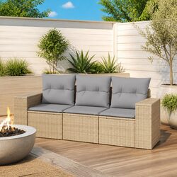 3 Piece Garden Sofa Set Outdoor Sectional Beige Cushions Patio Furniture
