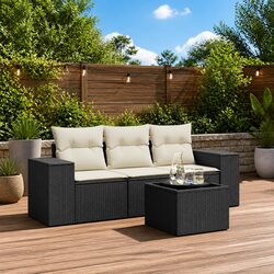 Comfortable Black Poly Rattan 4-Piece Outdoor Sofa Set
