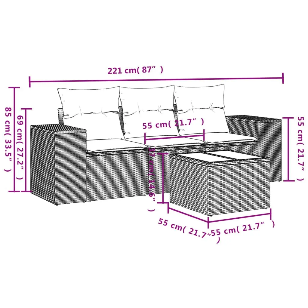 Grey 4-Piece Outdoor Sectional Sofa Set