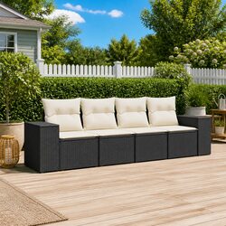 Comfortable 4 Piece Black Rattan Garden Sofa Set