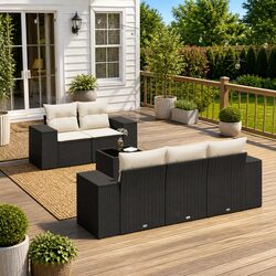 Quality 6-Piece Outdoor Sofa Set in Black Poly Rattan