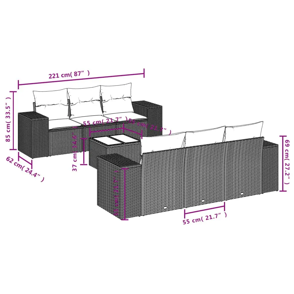Outdoor Sectional Sofa Set 7 Piece Garden Furniture Black Poly Rattan