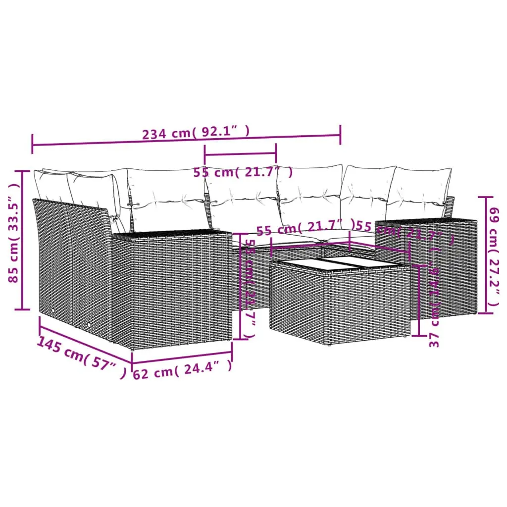 Outdoor Sectional Sofa Set 7 Piece Garden Furniture Black Poly Rattan