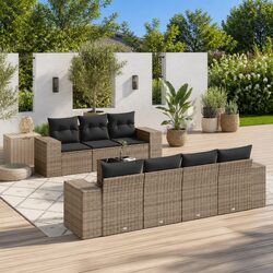 Outdoor Sectional Sofa Set 8 Piece Garden Furniture Grey Poly Rattan with