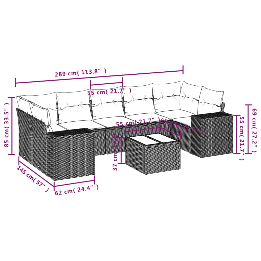 Outdoor Sectional Sofa Set Modular Garden Furniture 8 Piece Black Poly Rattan