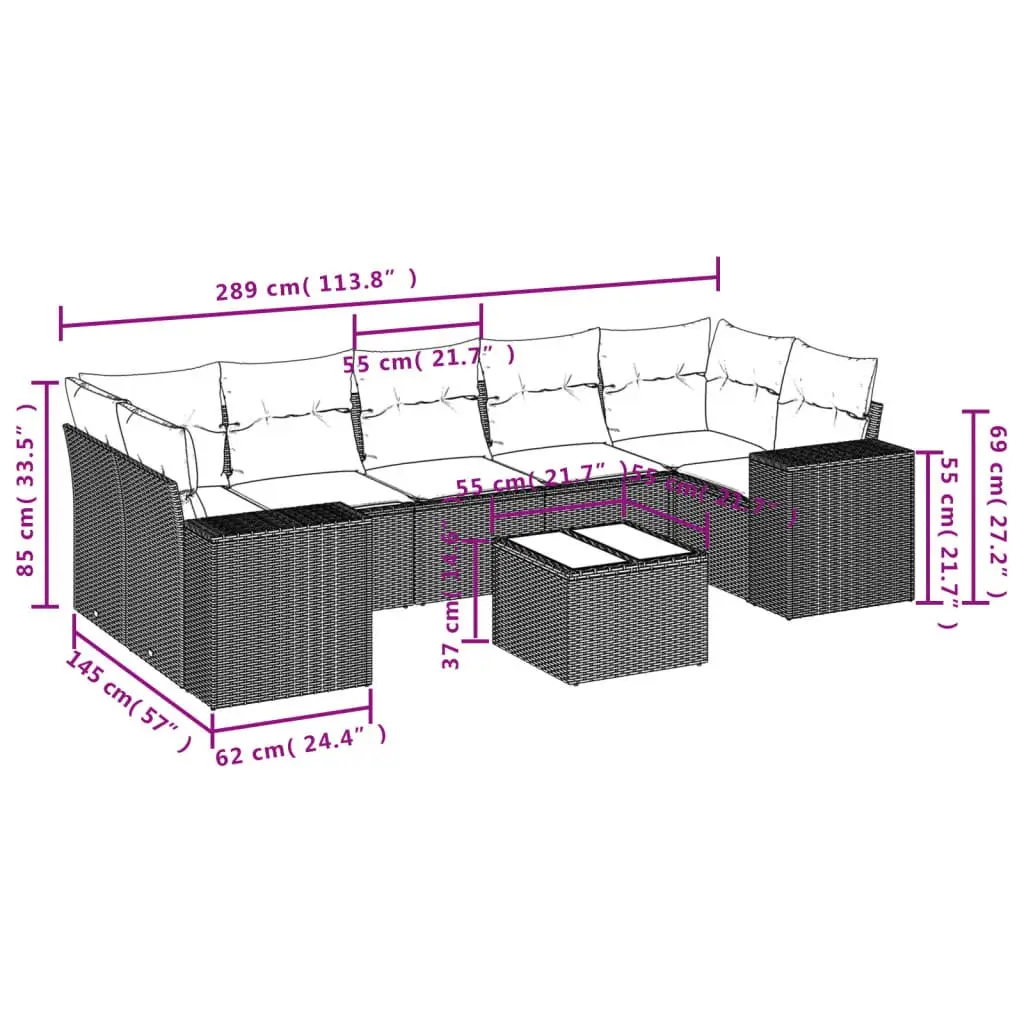 Outdoor Sectional Sofa Set 8 Piece Grey Poly Rattan Patio Furniture