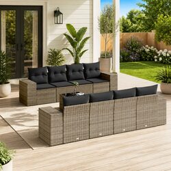Outdoor Garden Sectional Sofa Set 9 Piece Grey Poly Rattan Modular Patio