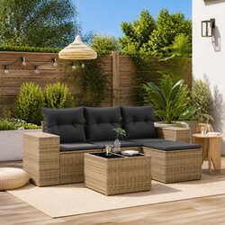 Outdoor Sectional Sofa Set 5 Piece Garden Furniture Grey Poly Rattan with