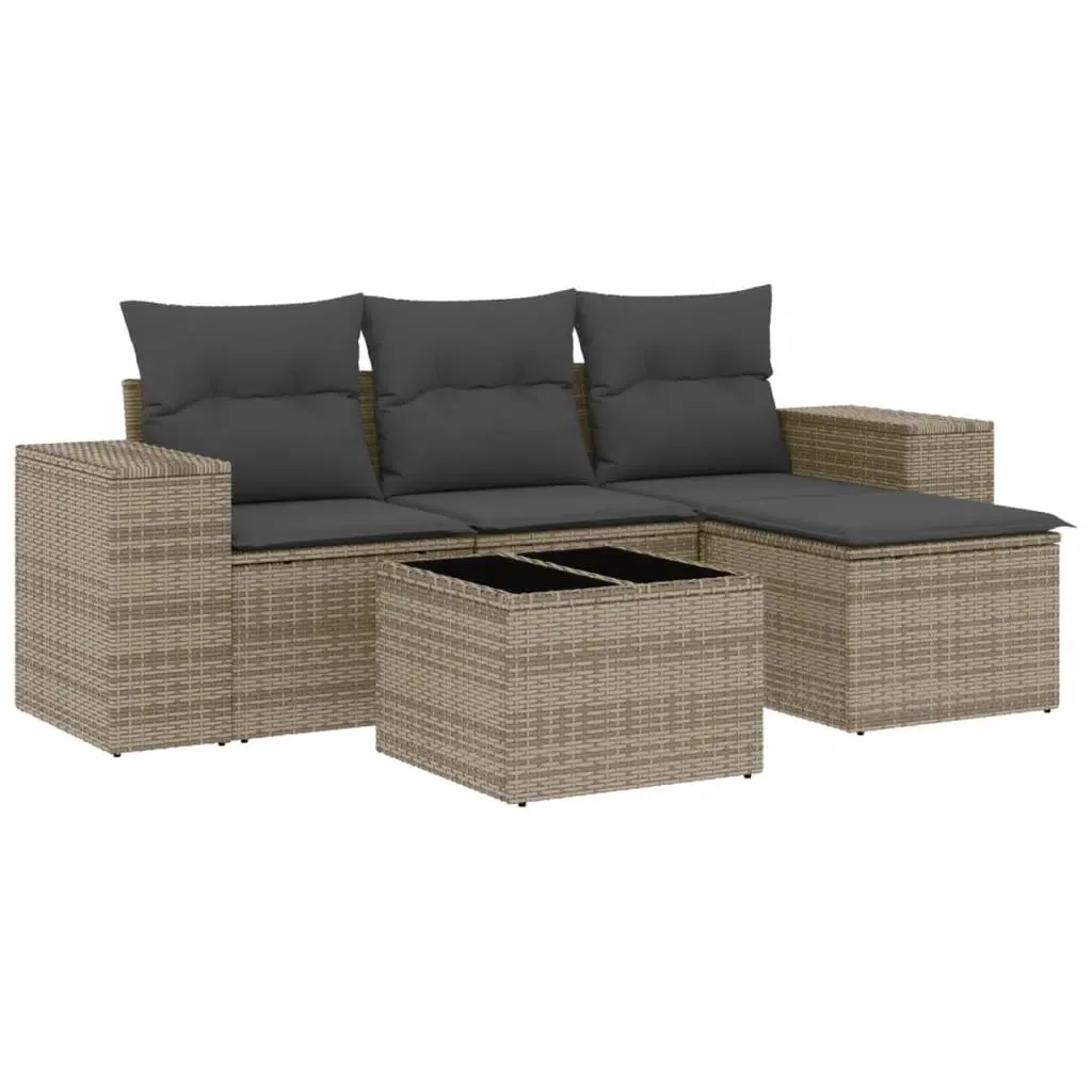 5 Piece Outdoor Sectional Sofa Set Garden Furniture Grey Poly Rattan