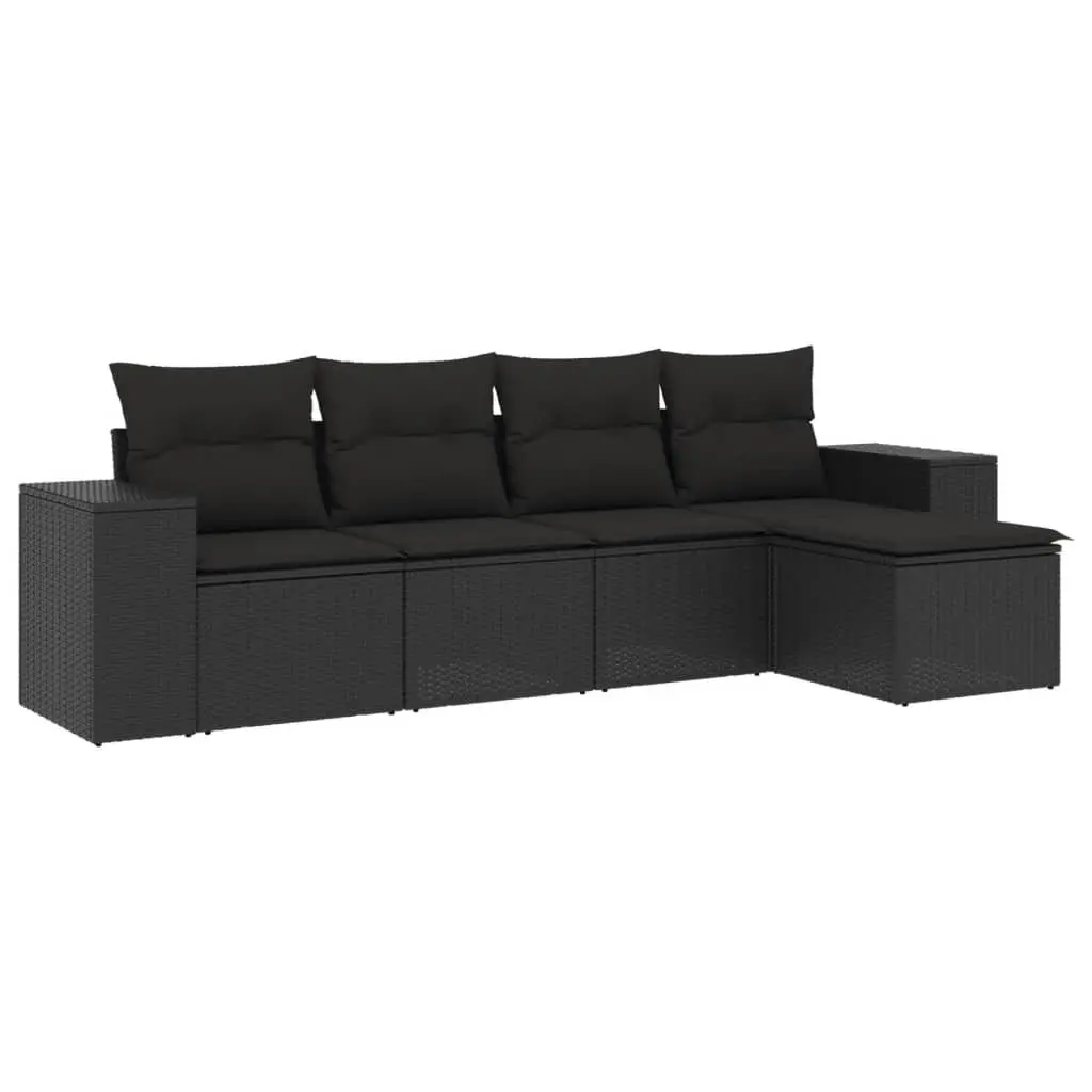 Outdoor Sectional Sofa Set Modular Garden Furniture 5 Piece Black Rattan with Cushions