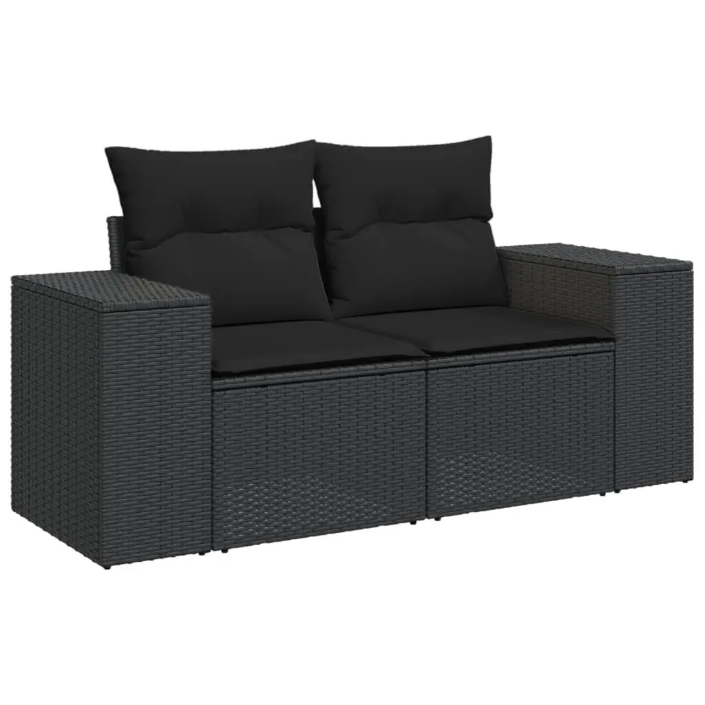 Outdoor Sectional Sofa Set Modular Garden Furniture 5 Piece Black Rattan with Cushions