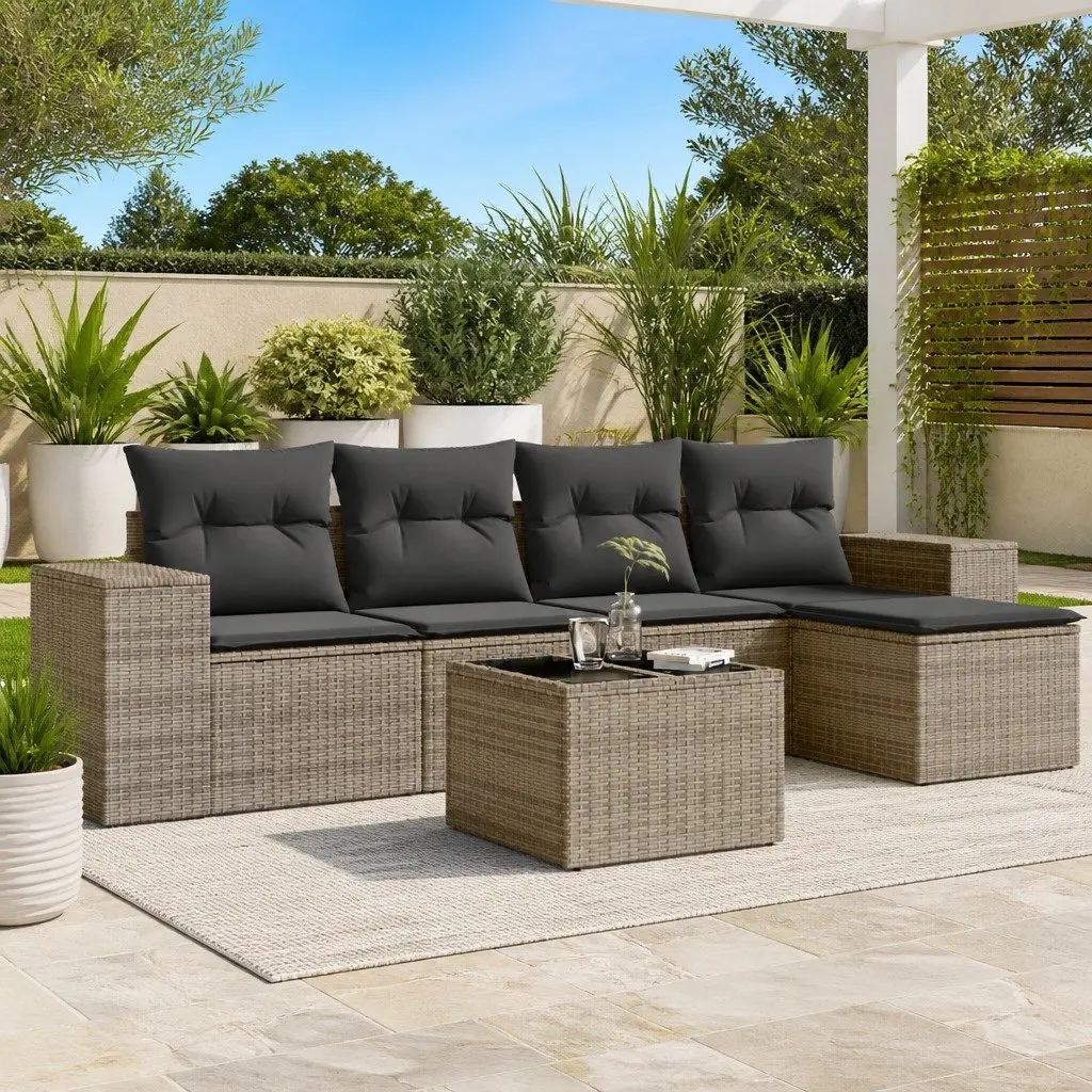 Outdoor Sectional Sofa Set Garden Furniture 6 Piece Grey Poly Rattan with Cushions