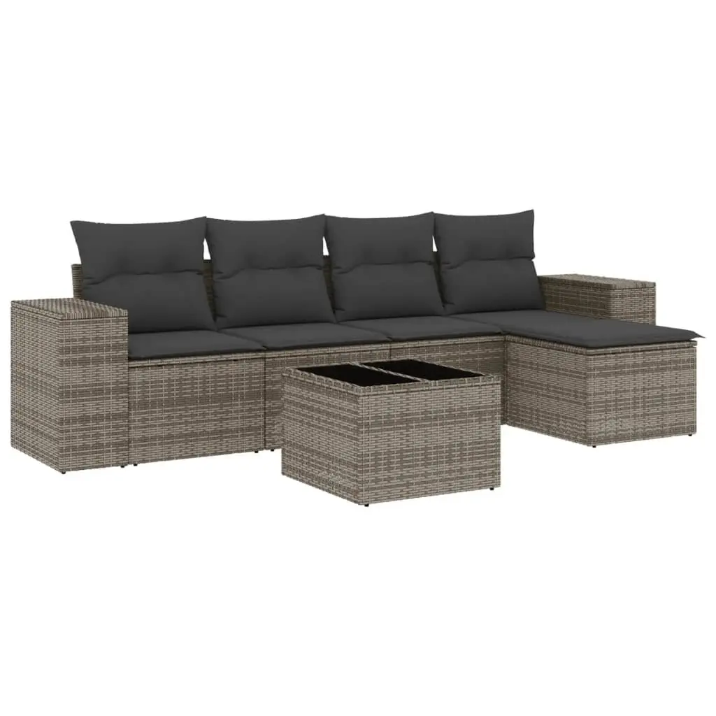 Outdoor Sectional Sofa Set Garden Furniture 6 Piece Grey Poly Rattan with Cushions