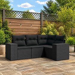 4 Piece Outdoor Sectional Sofa Set Black Garden Furniture with Removable