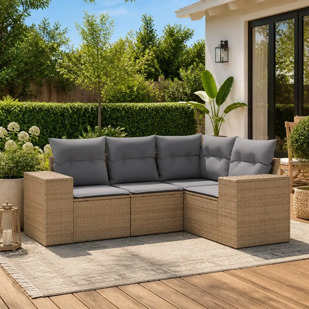 Outdoor Sectional Sofa Set 4 Piece Garden Furniture Beige