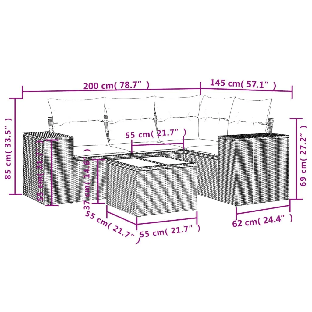 5 Piece Grey Garden Sofa Set