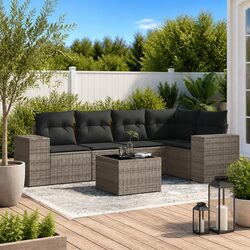 Comfortable Grey Outdoor Sectional Sofa Set, 6 Pieces