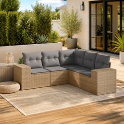 Comfortable 5-Piece Beige Outdoor Sofa Set with Cushions