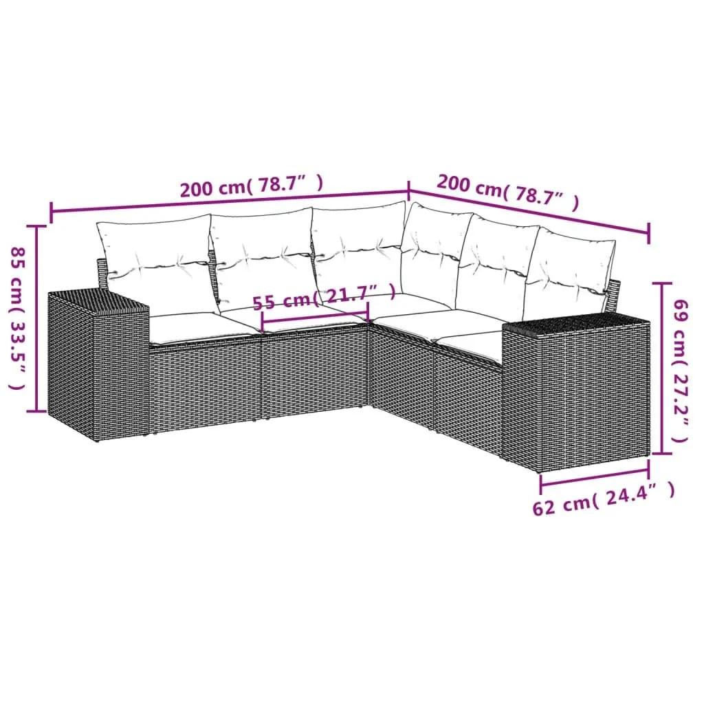 Garden Sofa Set Outdoor Furniture 5 Piece Patio Seating Grey with Cushions