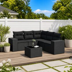 Comfortable 6 Piece Black Garden Sofa Set with Value